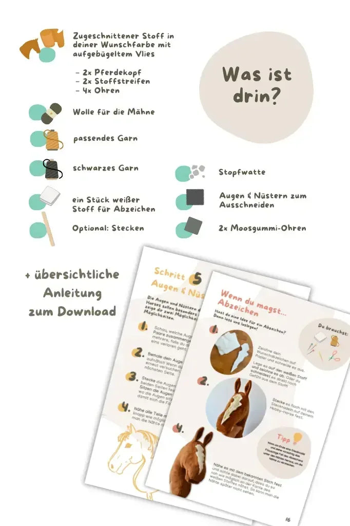 Bastelset für Hobby Horse, Detailierte Anleitung der Ponybox zum Erstellen von Abzeichen