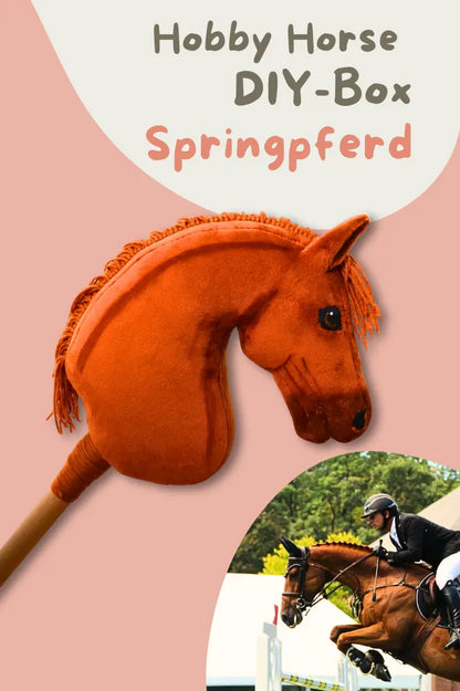 Finnisches Hobby Horse Fuchs neben der Abbildung feines Springpferdes
