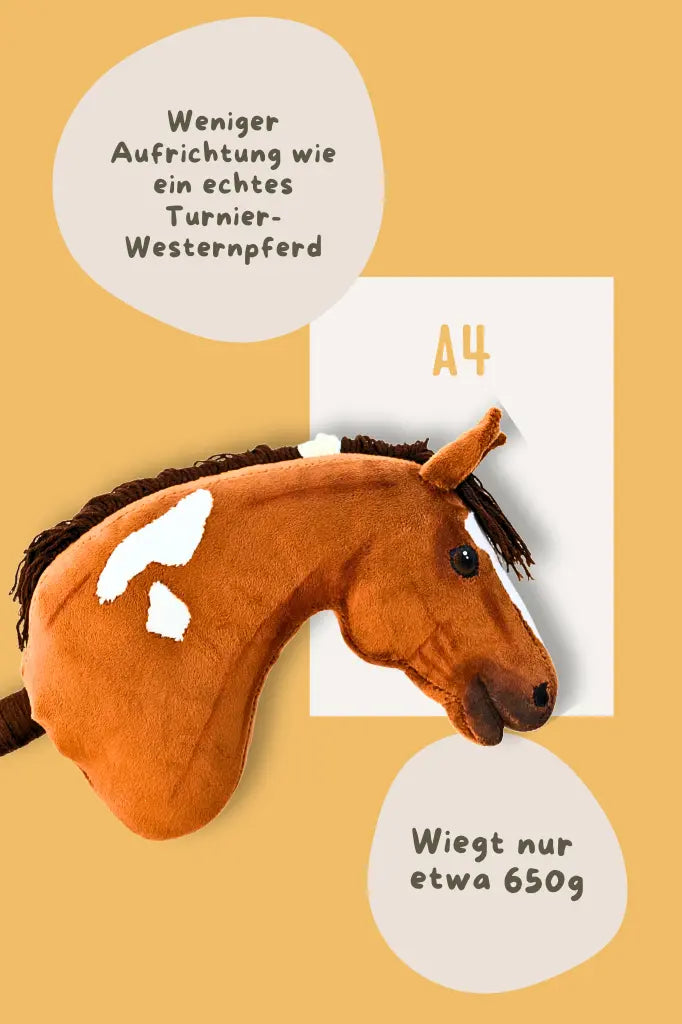 Finnisches Hobby Horse Western mit Angabe von Größe und Gewicht