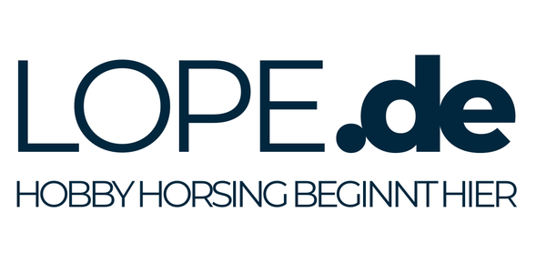 dunkellaues Logo von Lope.de mit dem Claim: Hobby Horsing beginnt hier