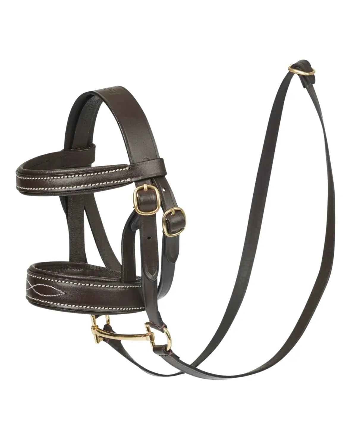 LeMieux Hobby Horse Huntertrense aus braunem Leder: Hochwertiges Steckenpferd-Zaumzeug in Größe S mit verstellbaren Backenstücken für eine optimale Passform am Pferdekopf.