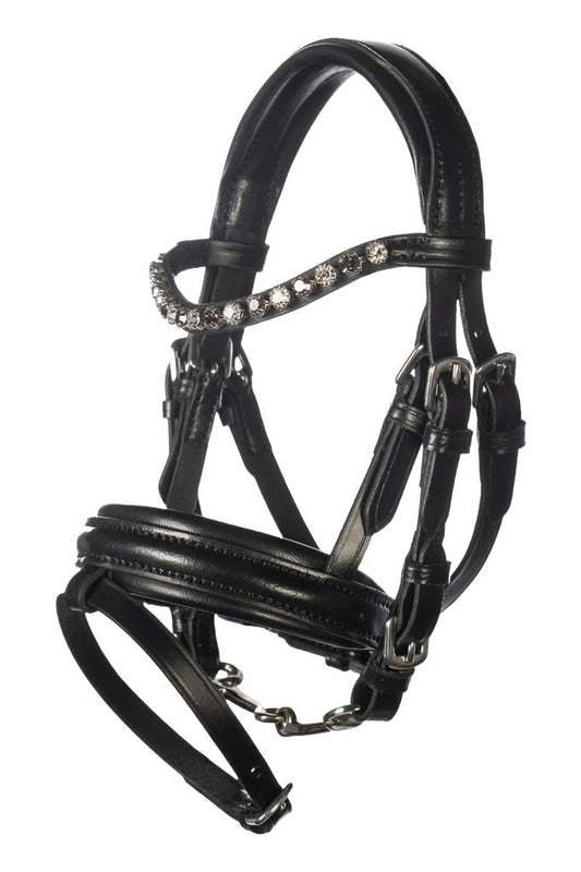 Schwarze Ledertrense mit englischem Reithalfter und Zügeln für Hobby-Horsing