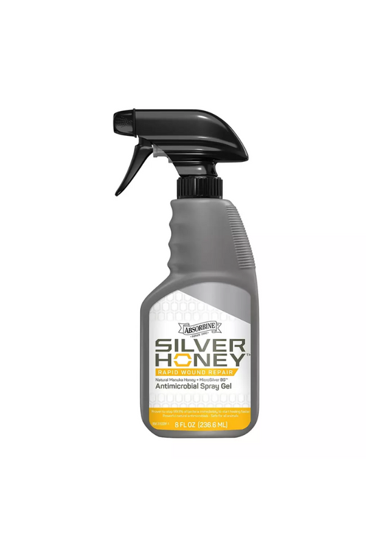 Graue Sprayflasche mit Wundspray Silver Honey