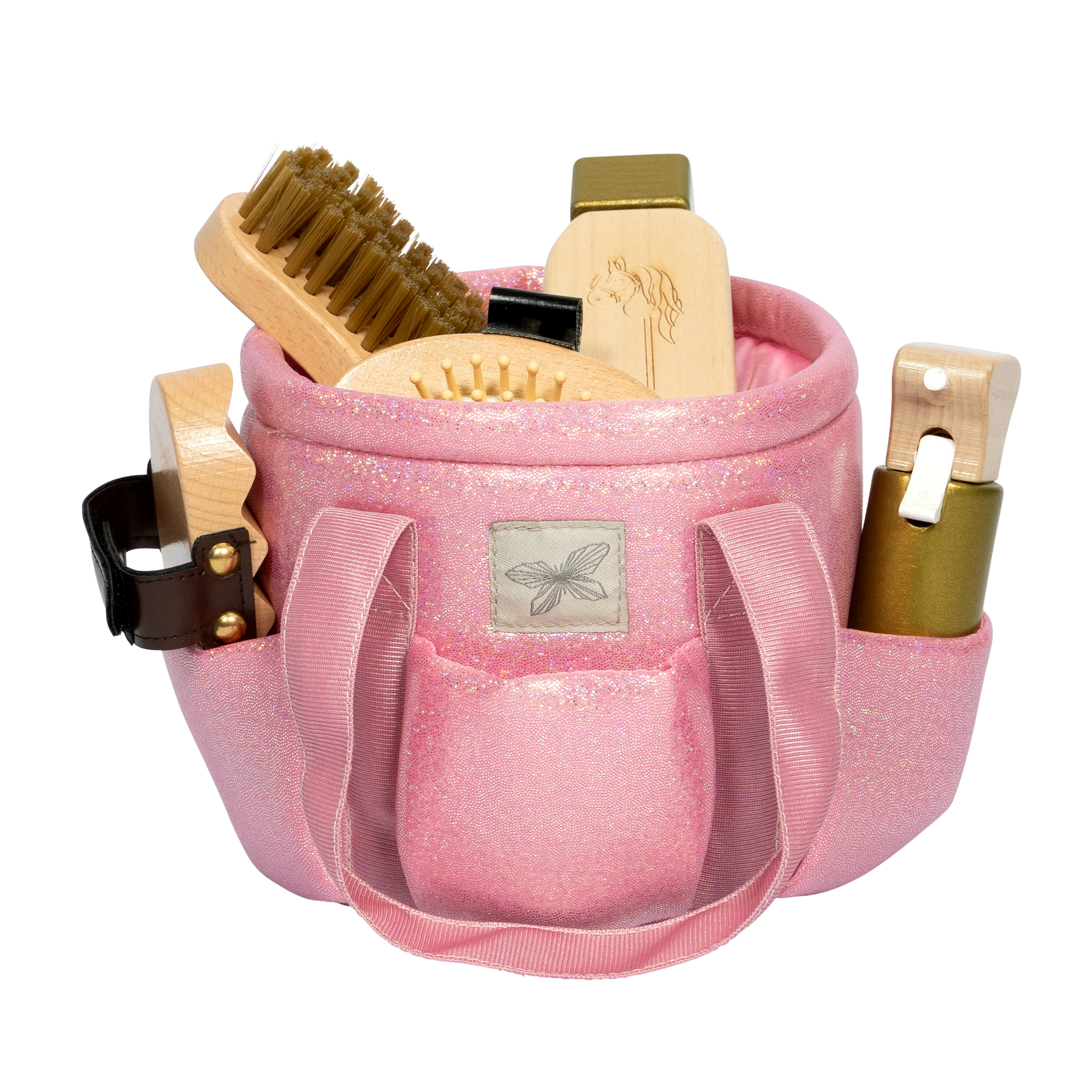 Putztasche Hobby Horsing in rosa gefüllt mit Hobby Horsing Putzzeug