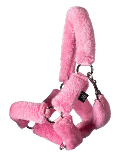 hkm hobby horse halfter mit kunstfell/Plüsch überzogen in rosa