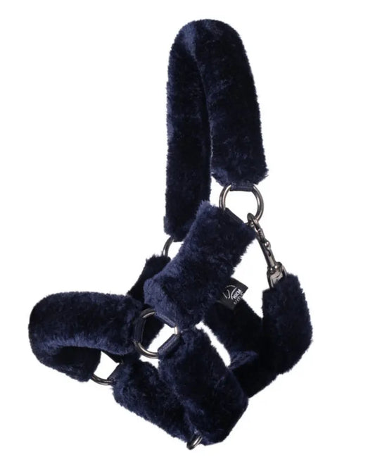 hkm hobby horse halfter mit kunstfell/Plüsch überzogen in dunkelblau