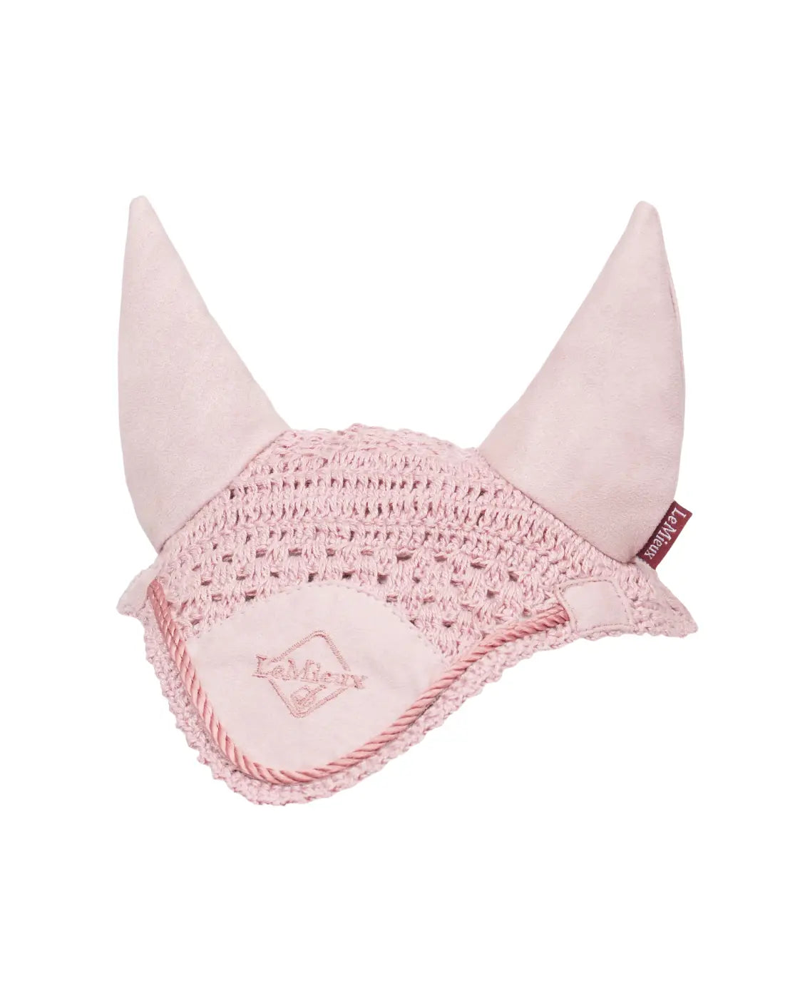 Exklusives Hobby Horse Turnierzubehör: Die hellrosa LeMieux Fliegenhaube Blossom aus hochwertigem Häkelmaterial als zeitlose Geschenkidee für kleine Pferdefans.