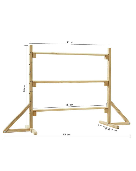 Hobby Horsing Hindernis von Panduro, Holz unbehandelt mit 3 Stangen und Maßangaben