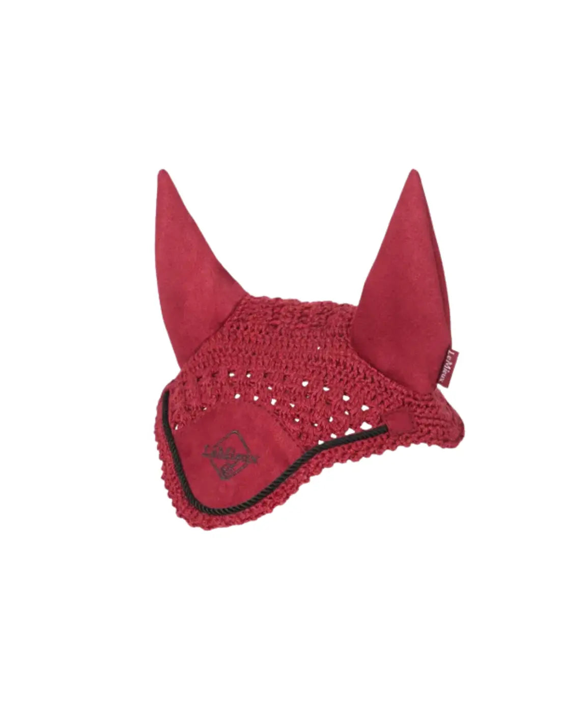 lemieux hobby horse fliegenhaube in cranberry, gehäckelt, le mieux original in miniformat mit dunkler zierbiese