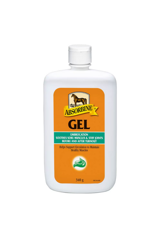 Liniment Gel von Absorbine in einer weißen Packung mit orangem Etikett