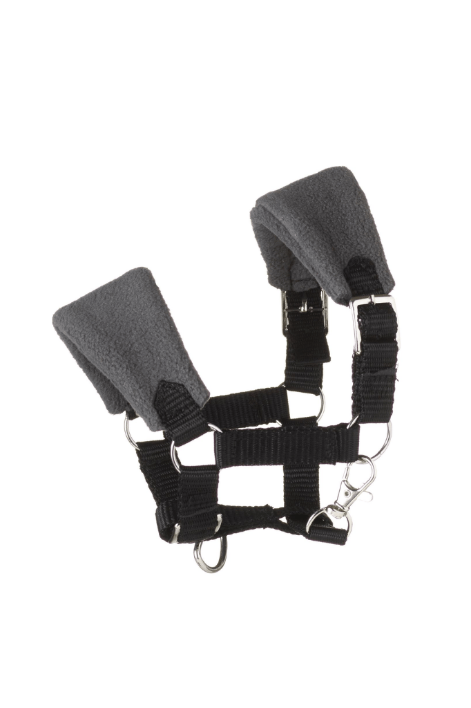 panduro hobby horse halfter in schwarz mit  grauem fleece