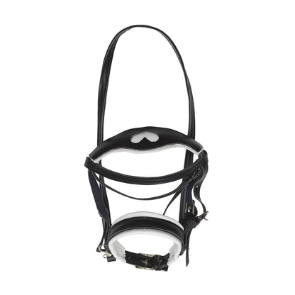 Hobby Horsing Trense in schwarz von Panduro mit Nasenriemen und Zügeln
