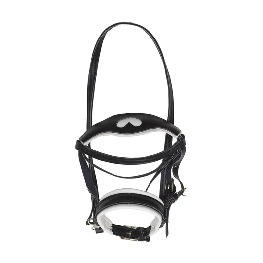 Hobby Horsing Trense in schwarz von Panduro mit Nasenriemen und Zügeln